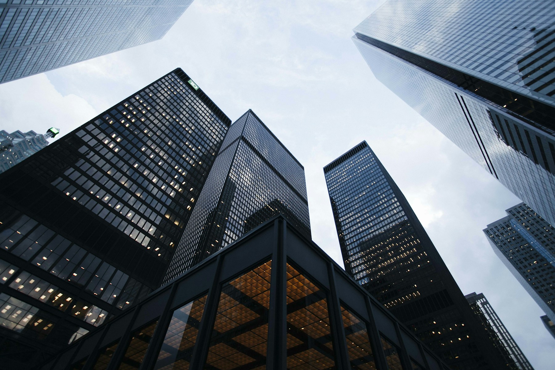 Commercial office buildings viewed from below